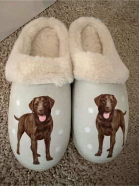 Snuggs Cozy Cream Dog Print Slip-On Slippers for Women L/Xl
